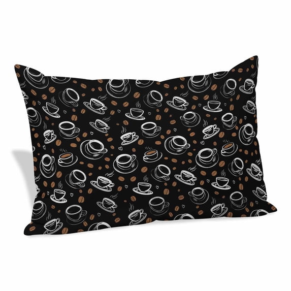 Leisure Coffee Pillow Covers, Linen Long Throw Pillow Case, Vintage Country Coffee Cups Beans Black Holiday Pillow Protector Decorative Cushion Cover for Living Room/Bedroom 16" x 24"