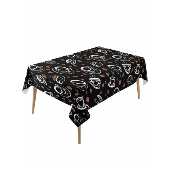 Leisure Coffee Table Cloth, Waterproof Tablecloth for Rectangle Tables, Vintage Country Coffee Cups Beans Black Reusable Washable Fabric Table Cover for Restaurant Kitchen Dining Tables 60"x120"