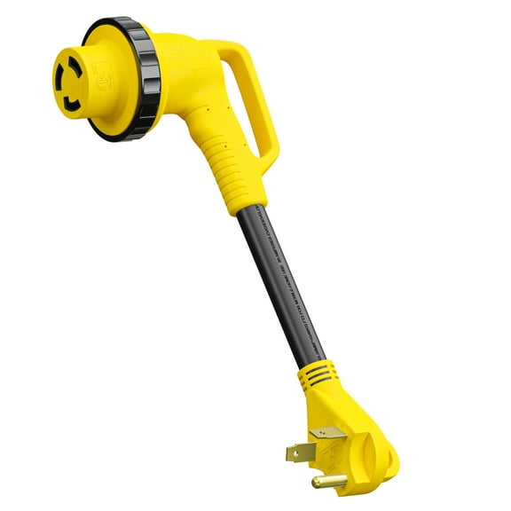 Leisure Cords 12" 90-Degree Dogbone RV Adapter 30 Amp Male and 30 Amp Female with Twist Lock and LED Power indicator