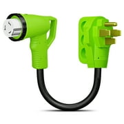 Leisure Cords 12" 90-Degree Dogbone RV Adapter 50 Amp Male and 50 Amp Female with Twist Lock and LED Power Indicator
