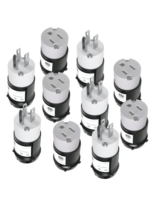 Leisure Cords 15 Amp Extension Cord Ends Male and Female Replacement Plug & Connector Set, 125V Heavy Duty Straight Blade Electrical Plug Grounding Type/ETL Listed (5 Pack 515P & 5 Pack 515R)
