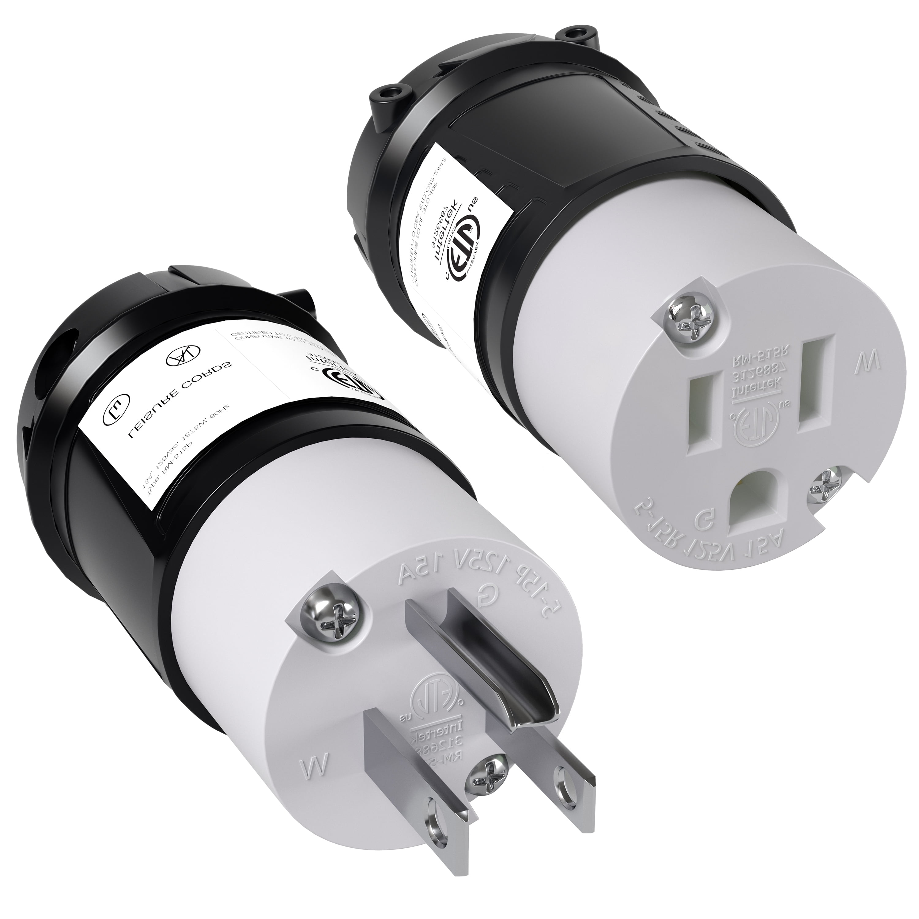 Leisure Cords 15 Amp Extension Cord Ends Male and Female Replacement Plug & Connector Set, 125V Heavy Duty Straight Blade Electrical Plug Grounding Type/ETL Listed (1 Pack 515P & 1 Pack 515R)