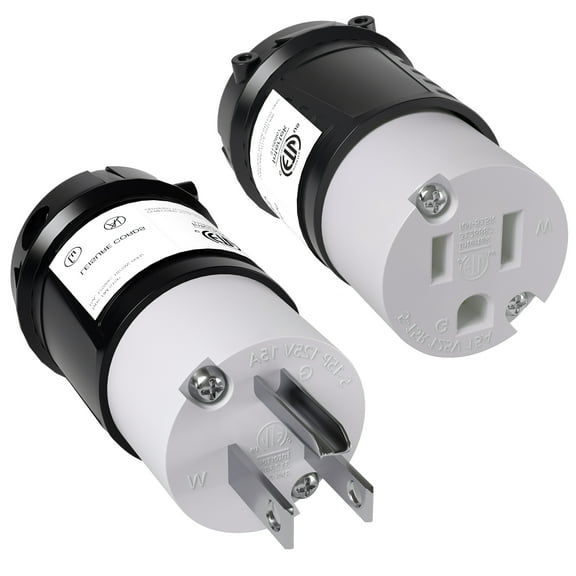 Leisure Cords 15 Amp Extension Cord Ends Male and Female Replacement Plug & Connector Set, 125V Heavy Duty Straight Blade Electrical Plug Grounding Type/ETL Listed (1 Pack 515P & 1 Pack 515R)