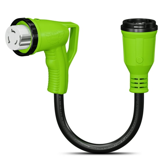 Leisure Cords 18" 90-Degree Dogbone RV Adapter 50 Amp Female with Twist Lock and LED Power indicator and 50 Amp Male with Twist Lock (50 Amp Male Twist - 50 Amp Female Twist)