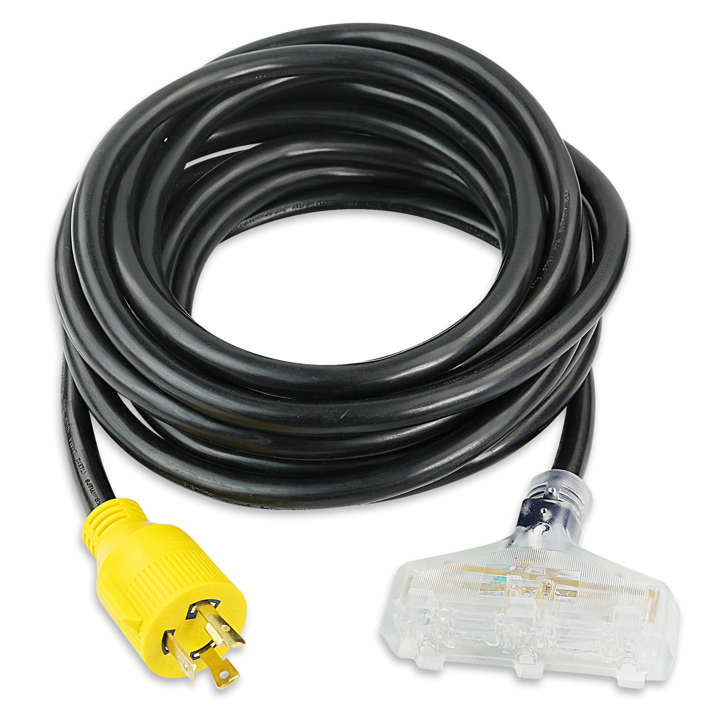 Leisure Cords 3-Prong 30 Amp to 15 Amp Tri-Outlet Generator Power Cord 25 Feet, 10 Gauge Heavy Duty L5-30 to 3X 5-15R Up to 3750W (25 Feet)