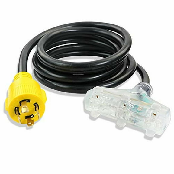 Leisure Cords 4-Prong 30 Amp to 15 Amp Tri-Outlet Generator Power Cord 25 Feet, 10 Gauge Heavy Duty L14-30 to 3X 5-15R 125/250V 7500W (25 Feet)