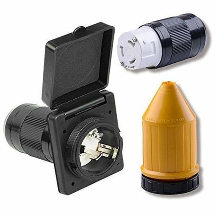 Leisure Cords 50 AMP RV Trailer Marine Power Cord Power Inlet - Female Twist locking Connector - Weatherproof Boot Kit ( Black)
