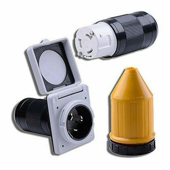 Leisure Cords 50 AMP RV Trailer Marine Power Cord Power Inlet - Female Twist locking Connector - Weatherproof Boot Kit