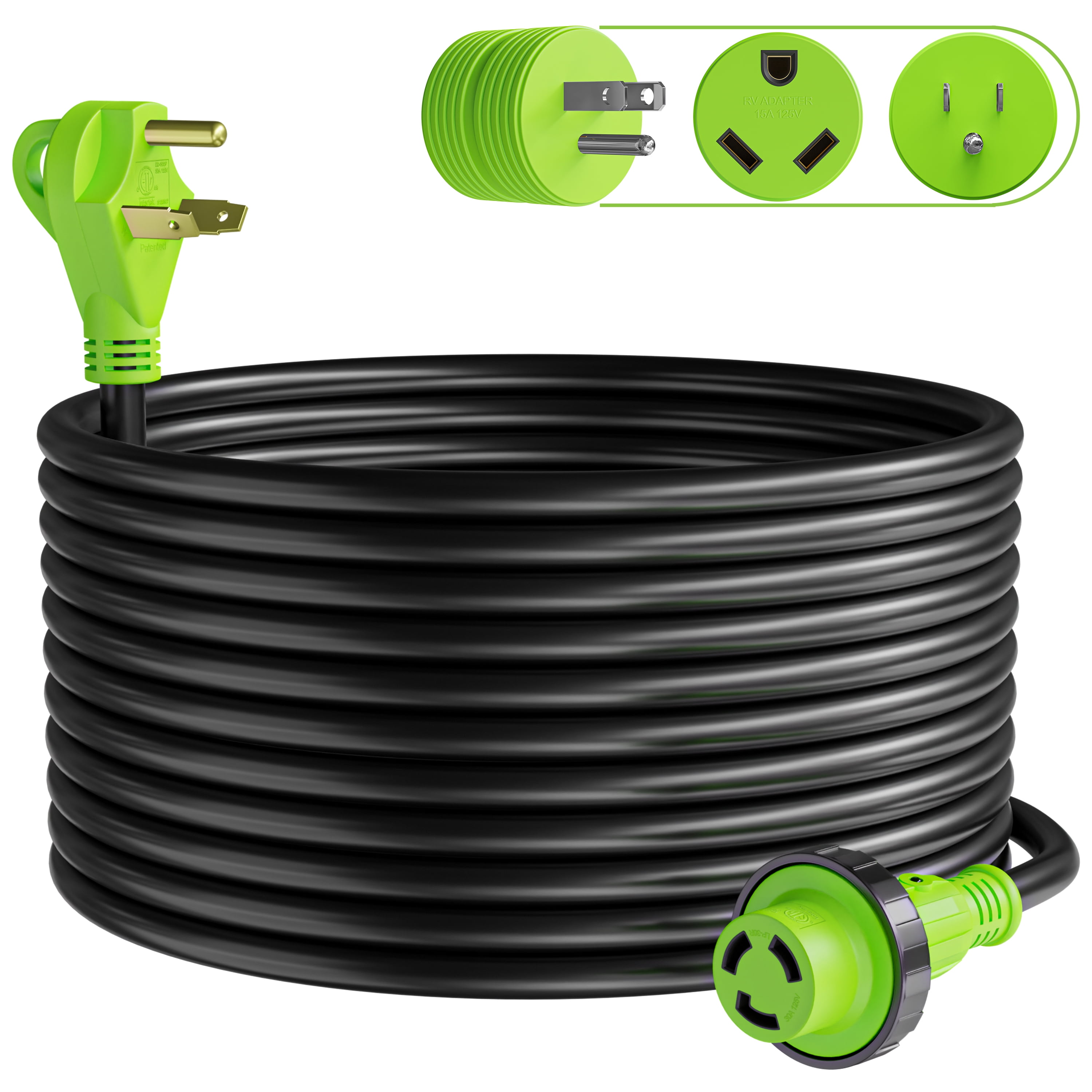 Leisure Cords 50' Power/Extension Cord with 30 AMP Male Standard/30 AMP Female Locking Adapter (30 Amp - 50 Foot) RV Camper Cord