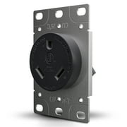 Leisure Cords RV 30 Amp, 125 Volt, NEMA Tt-30R, 2P, 3W Power Receptacle Flush Mounting Receptacle, Straight Blade, Industrial Grade, Grounding, Side Wired, Steel Strap, Black 30-Amp