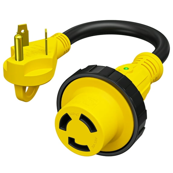 Leisure Cords Trailer dogbone power cord plug adapter 30 AMP male to 30 AMP female Twist locking connector with LED Power Indicator