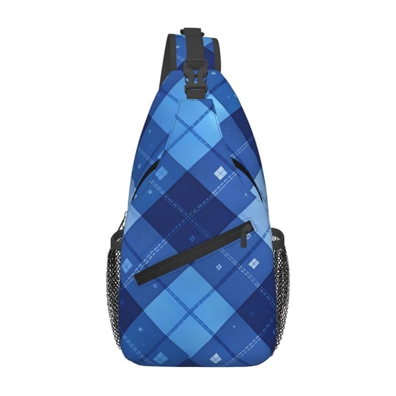 Leisure Cross Chest Bag 7.515.3in Breathable Adjustable Shoulder Pad Capacity For Short-Distance Travel Work Daily Travel Blueviolet Moroccan Buffalo Plaid Tartan Check Hand-Drawn Sketch_2