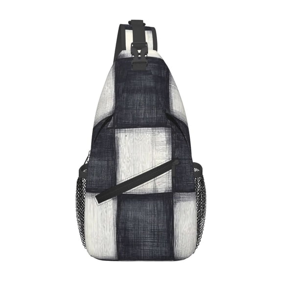 Leisure Cross Chest Bag 7.515.3in Breathable Adjustable Shoulder Pad Capacity For Short-Distance Travel Work Daily Travel Darkgray Checked Hand-Drawn Sketch_2