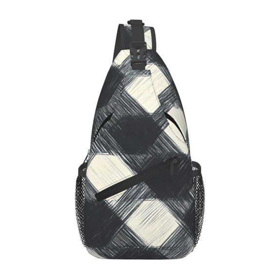 Leisure Cross Chest Bag 7.515.3in Breathable Adjustable Shoulder Pad Capacity For Short-Distance Travel Work Daily Travel Darkgray Checked Hand-Drawn Sketch_1