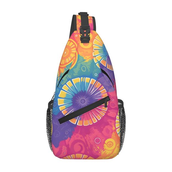 Leisure Cross Chest Bag 7.515.3in Breathable Adjustable Shoulder Pad Capacity For Short-Distance Travel Work Daily Travel Darkorchid Tie Dye Background Rainbow Colors Tie-Dye Pattern