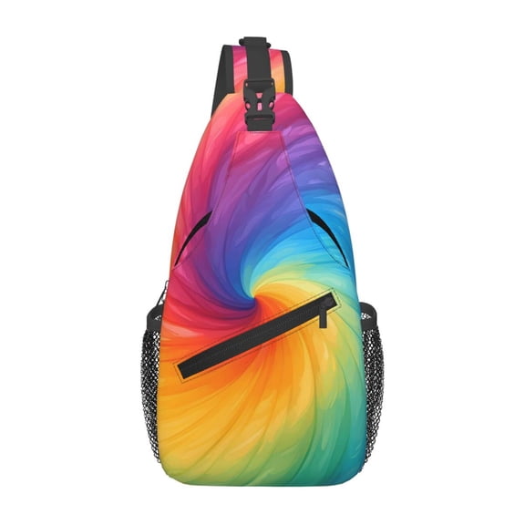 Leisure Cross Chest Bag 7.515.3in Breathable Adjustable Shoulder Pad Capacity For Short-Distance Travel Work Daily Travel Darkorchid Tie Dye Background Rainbow Colors (2)