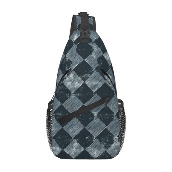 Leisure Cross Chest Bag 7.515.3in Breathable Adjustable Shoulder Pad Capacity For Short-Distance Travel Work Daily Travel Darkslateblue Houndstooth Vintage Texture Hand-Drawn Sketch_3