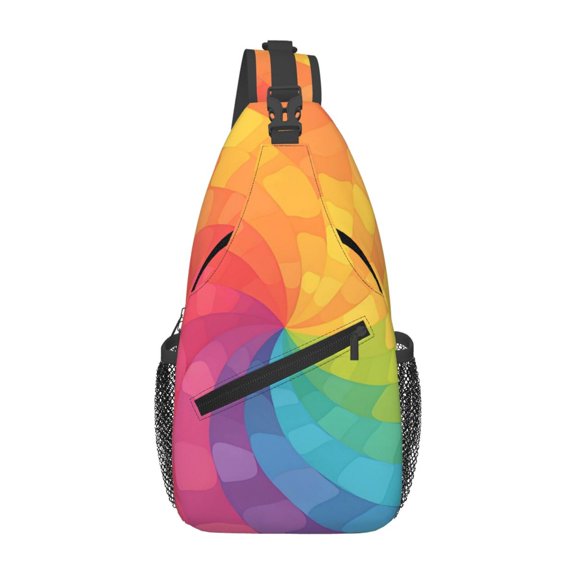 Leisure Cross Chest Bag 7.515.3in Breathable Adjustable Shoulder Pad Capacity For Short-Distance Travel Work Daily Travel Mediumvioletred Tie Dye Background Rainbow Colors_2