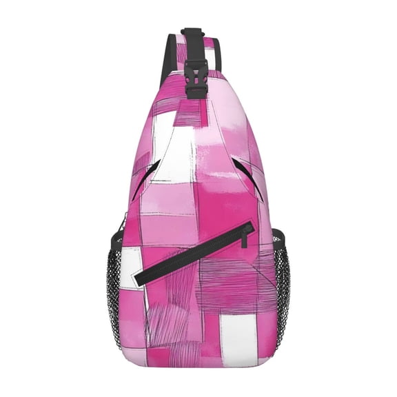 Leisure Cross Chest Bag 7.515.3in Breathable Adjustable Shoulder Pad Capacity For Short-Distance Travel Work Daily Travel Pink Abstract Houndstooth Hand-Drawn Sketch_2