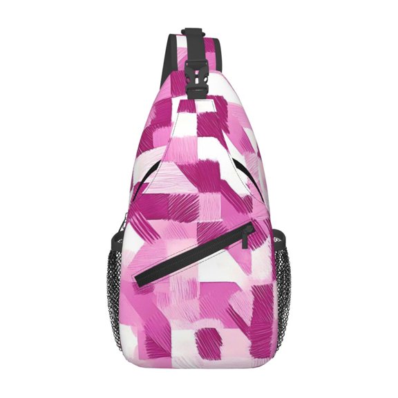 Leisure Cross Chest Bag 7.515.3in Breathable Adjustable Shoulder Pad Capacity For Short-Distance Travel Work Daily Travel Pink Abstract Houndstooth Hand-Drawn Sketch_3