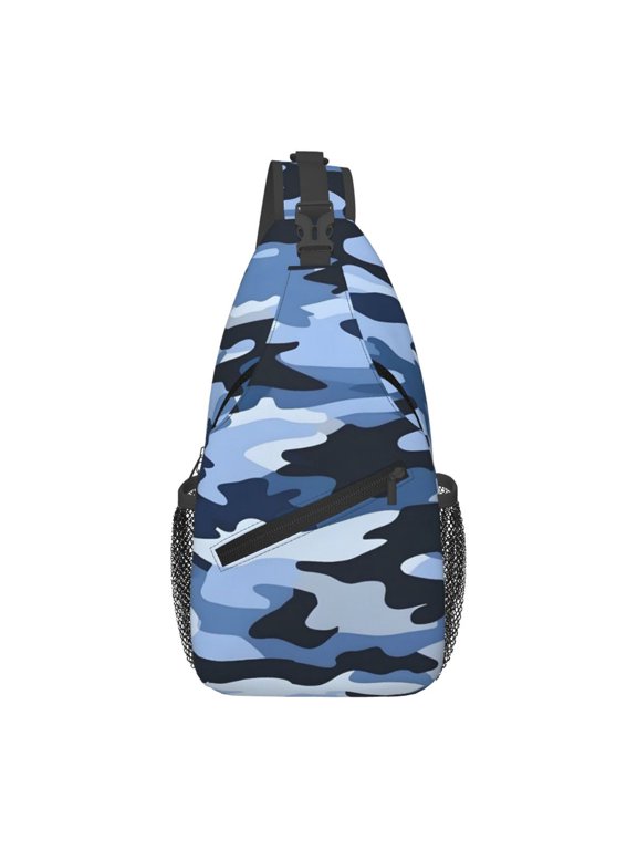 Leisure Cross Chest Bag 7.515.3in Breathable Adjustable Shoulder Pad Capacity For Short-Distance Travel Work Daily Travel Vector Camouflage Pattern Blue_4