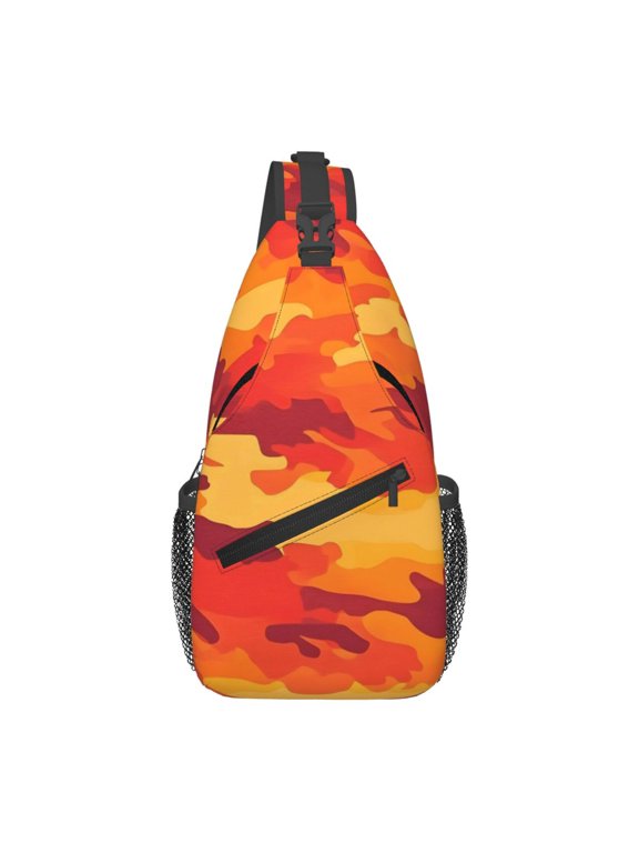 Leisure Cross Chest Bag 7.515.3in Breathable Adjustable Shoulder Pad Capacity For Short-Distance Travel Work Daily Travel Vector Camouflage Pattern Orange Red_4