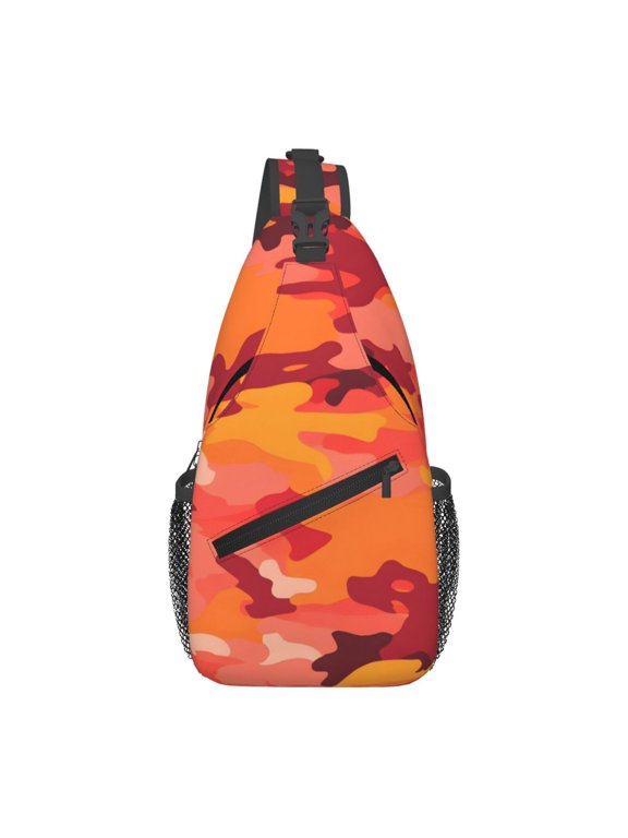 Leisure Cross Chest Bag 7.515.3in Breathable Adjustable Shoulder Pad Capacity For Short-Distance Travel Work Daily Travel Vector Camouflage Pattern Orange Red_1