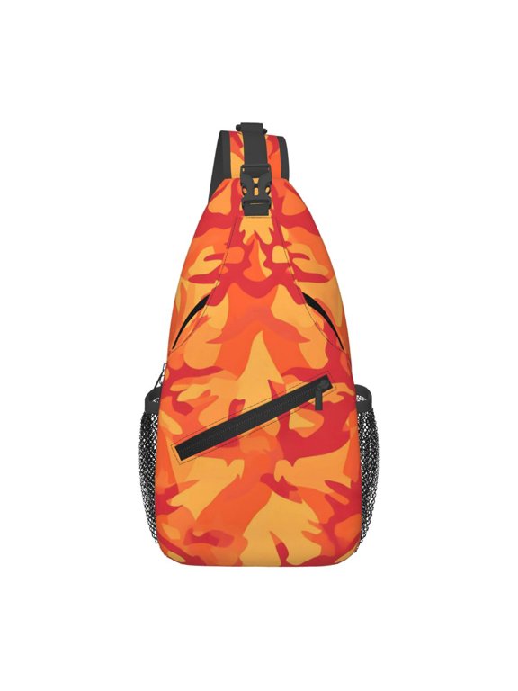 Leisure Cross Chest Bag 7.515.3in Breathable Adjustable Shoulder Pad Capacity For Short-Distance Travel Work Daily Travel Vector Camouflage Pattern Orange Red_2