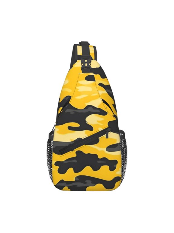 Leisure Cross Chest Bag 7.515.3in Breathable Adjustable Shoulder Pad Capacity For Short-Distance Travel Work Daily Travel Vector Camouflage Pattern Yellow_3