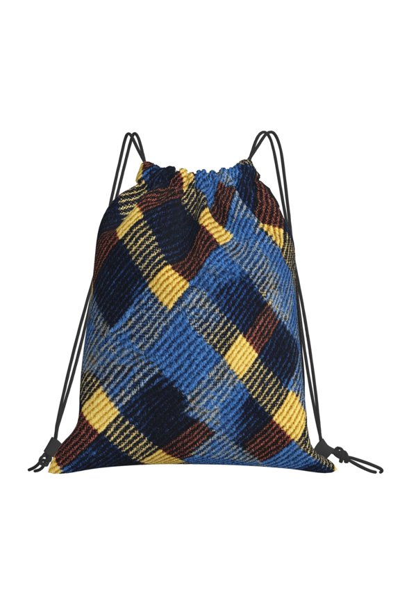 Leisure Draw String Mouth Backpack 16 X 14 Woven Band Durable Not Easy To Fall Off In Travel Portable Draw String Design Argyle Plaid Cornflowerblue_2