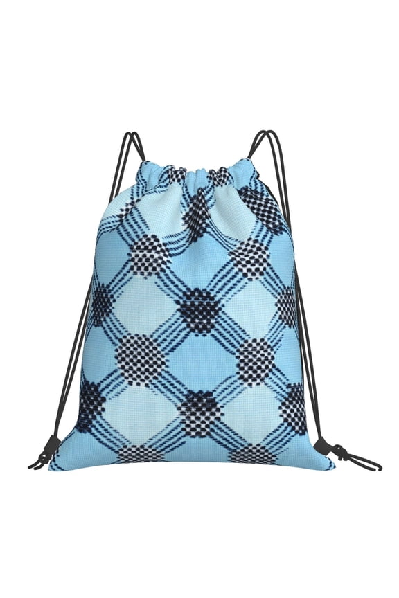 Leisure Draw String Mouth Backpack 16 X 14 Woven Band Durable Not Easy To Fall Off In Travel Portable Draw String Design Argyle Plaid Lightskyblue_49288_2
