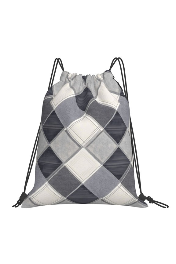Leisure Draw String Mouth Backpack 16 X 14 Woven Band Durable Not Easy To Fall Off In Travel Portable Draw String Design Argyle Plaid Lightslategray_3
