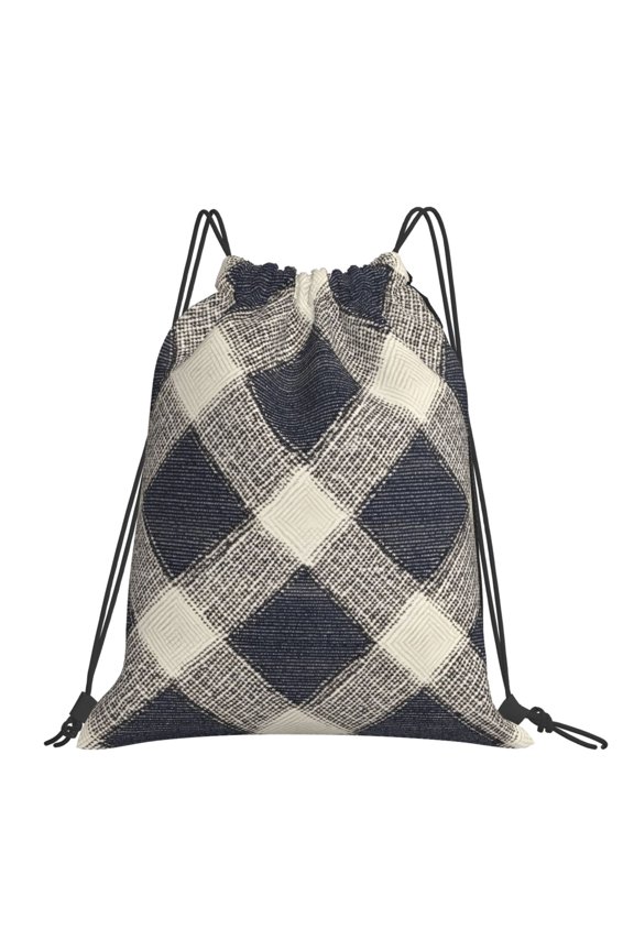 Leisure Draw String Mouth Backpack 16 X 14 Woven Band Durable Not Easy To Fall Off In Travel Portable Draw String Design Argyle Plaid Lightslategray_4