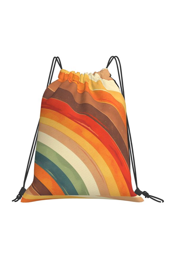 Leisure Draw String Mouth Backpack 16 X 14 Woven Band Durable Not Easy To Fall Off In Travel Portable Draw String Design Brown Tie-Dye Background Rainbow Colors (3)