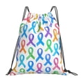 thumbnail image 1 of Leisure Draw String Mouth Backpack 16 X 14 Woven Band Durable Not Easy To Fall Off In Travel Portable Draw String Design Cancer Awareness Ribbon Pattern - Ombré Flow, 1 of 8