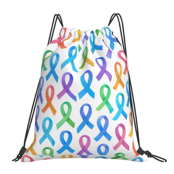 Leisure Draw String Mouth Backpack 16 X 14 Woven Band Durable Not Easy To Fall Off In Travel Portable Draw String Design Cancer Awareness Ribbon Pattern - Ombré Flow