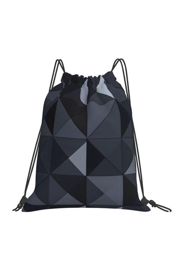 Leisure Draw String Mouth Backpack 16 X 14 Woven Band Durable Not Easy To Fall Off In Travel Portable Draw String Design Dark Gray Geometric Patterns_1 (1)