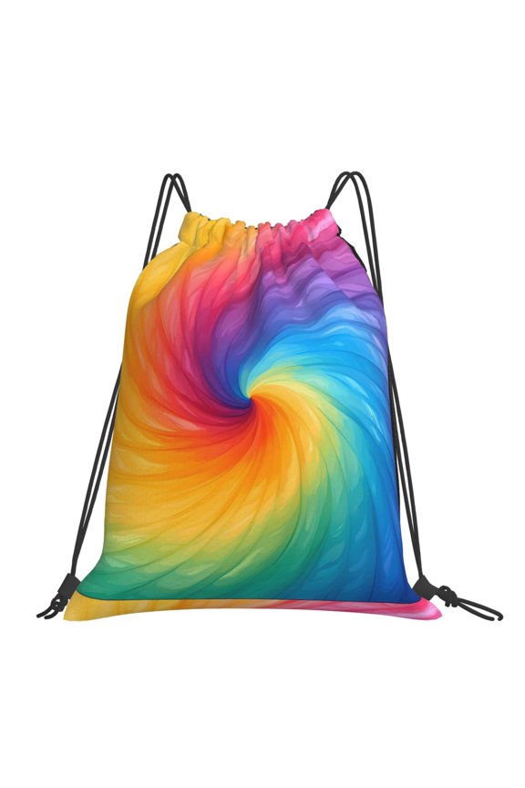Leisure Draw String Mouth Backpack 16 X 14 Woven Band Durable Not Easy To Fall Off In Travel Portable Draw String Design Darkorchid Tie Dye Background Rainbow Colors (2)