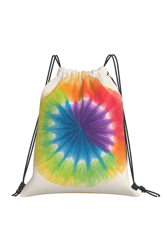 Leisure Draw String Mouth Backpack 16 X 14 Woven Band Durable Not Easy To Fall Off In Travel Portable Draw String Design Darkorchid Tie Dye Background Rainbow Colors