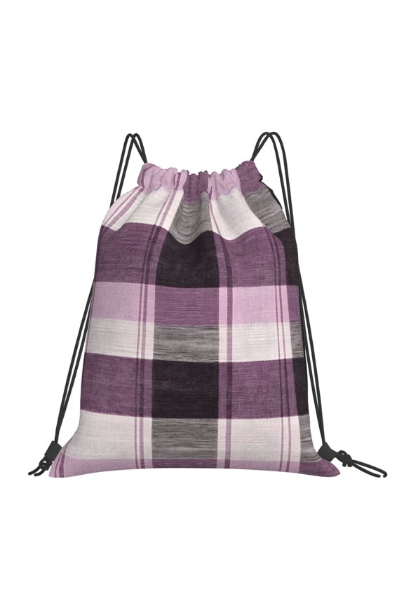 Leisure Draw String Mouth Backpack 16 X 14 Woven Band Durable Not Easy To Fall Off In Travel Portable Draw String Design Lavenderblush Buffalo Plaid Check Tartan Scotland_3