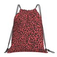 thumbnail image 1 of Leisure Draw String Mouth Backpack 16 X 14 Woven Band Durable Not Easy To Fall Off In Travel Portable Draw String Design Leopard Print Pattern Red And Black_1, 1 of 8