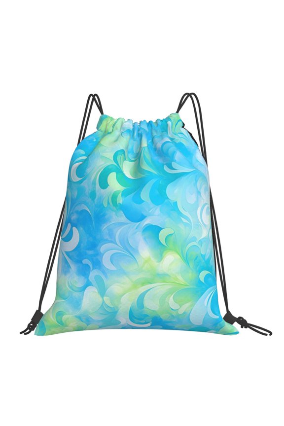 Leisure Draw String Mouth Backpack 16 X 14 Woven Band Durable Not Easy To Fall Off In Travel Portable Draw String Design Lightseagreen Tie-Dye Background Vibrant Colors And Swirling (3)
