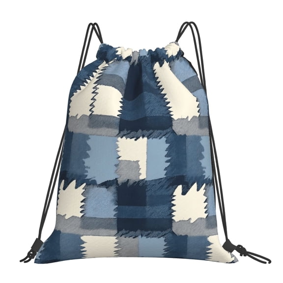 Leisure Draw String Mouth Backpack 16 X 14 Woven Band Durable Not Easy To Fall Off In Travel Portable Draw String Design Mediumblue Houndstooth Buffalo Plaid Tartan Check Scotland Hand-Drawn Sketch_1