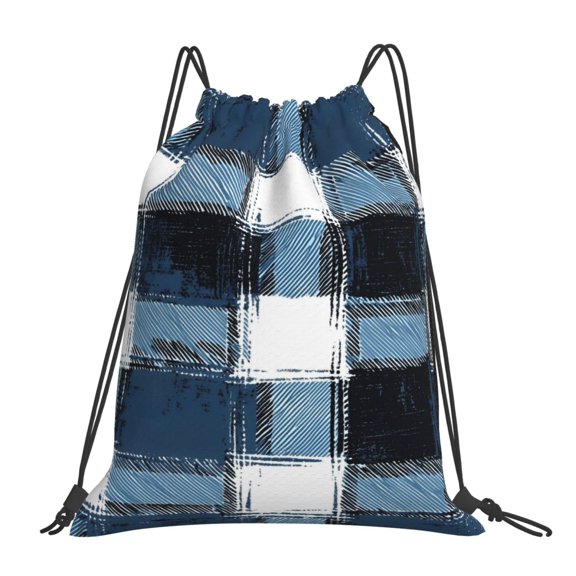 Leisure Draw String Mouth Backpack 16 X 14 Woven Band Durable Not Easy To Fall Off In Travel Portable Draw String Design Mediumblue Houndstooth Buffalo Plaid Tartan Check Scotland Hand-Drawn Sketch_4