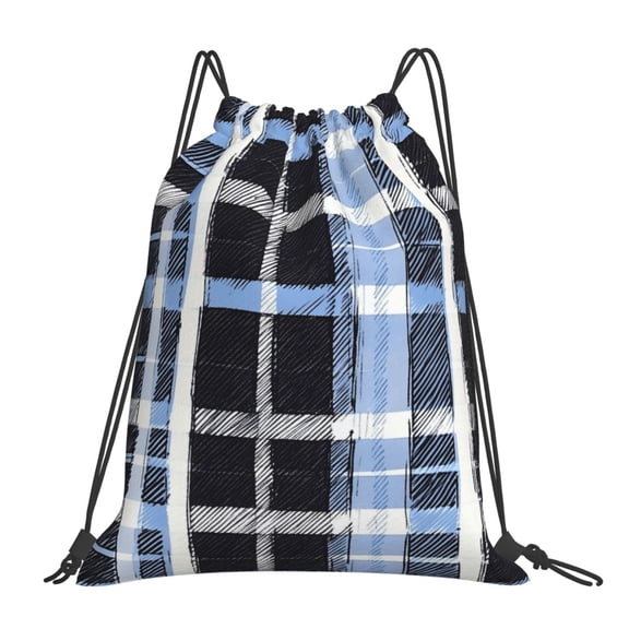 Leisure Draw String Mouth Backpack 16 X 14 Woven Band Durable Not Easy To Fall Off In Travel Portable Draw String Design Mediumblue Houndstooth Buffalo Plaid Tartan Check Scotland Hand-Drawn Sketch_3