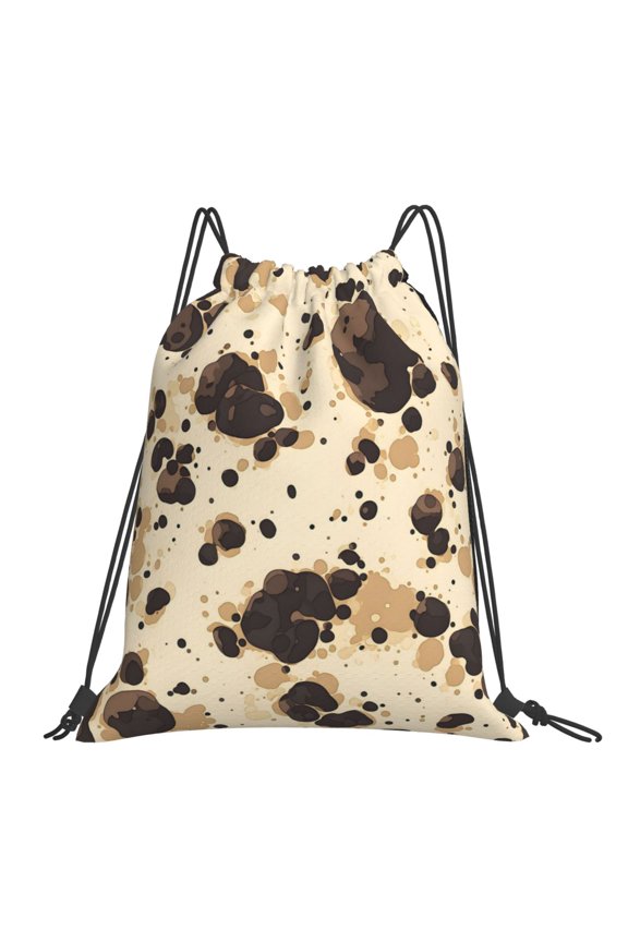 Leisure Draw String Mouth Backpack 16 X 14 Woven Band Durable Not Easy To Fall Off In Travel Portable Draw String Design Milk Cow Print Style Sienna_1