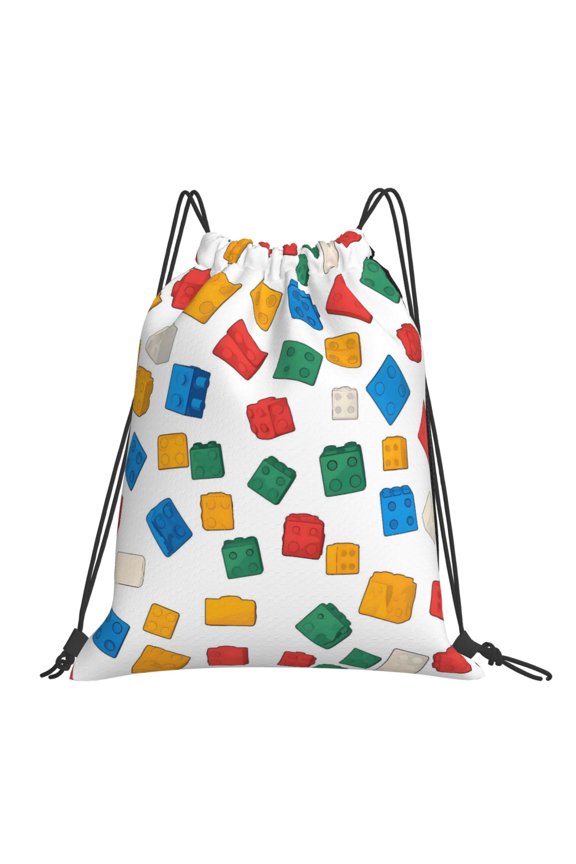 Leisure Draw String Mouth Backpack 16 X 14 Woven Band Durable Not Easy To Fall Off In Travel Portable Draw String Design Multicolored Building Block (12)