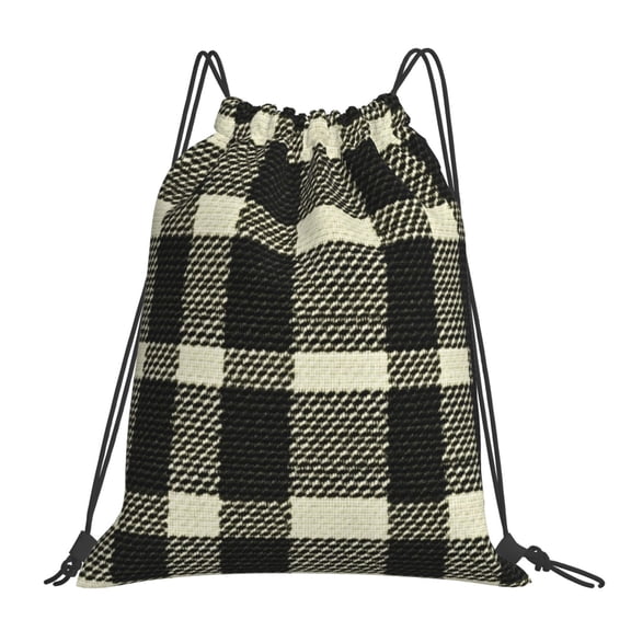 Leisure Draw String Mouth Backpack 16 X 14 Woven Band Durable Not Easy To Fall Off In Travel Portable Draw String Design Olive Houndstooth Buffalo Plaid Tartan Check Scotland_3