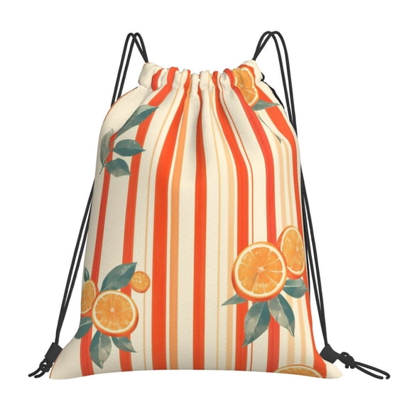 Leisure Draw String Mouth Backpack 16 X 14 Woven Band Durable Not Easy To Fall Off In Travel Portable Draw String Design Orangered Stripe Hand-Drawn Sketch_1