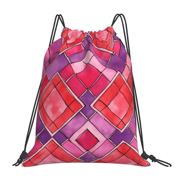 Leisure Draw String Mouth Backpack 16 X 14 Woven Band Durable Not Easy To Fall Off In Travel Portable Draw String Design Palevioletred Moroccan Trellis Hand-Drawn Sketch_2